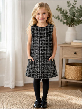 Lila & Jack Girls Black & White Tweed Shift Dress – Size 4T